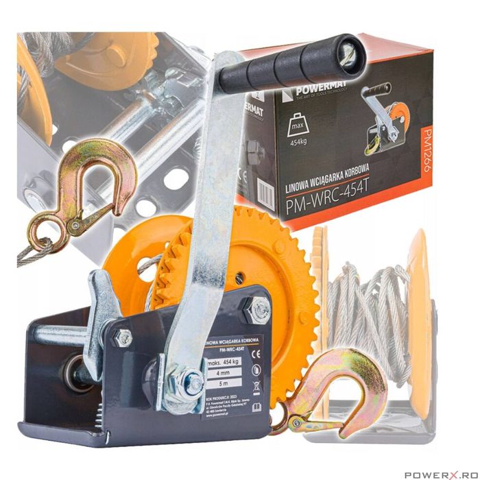 Troliu manual 454 Kg, cu cablu 5m, Powermat