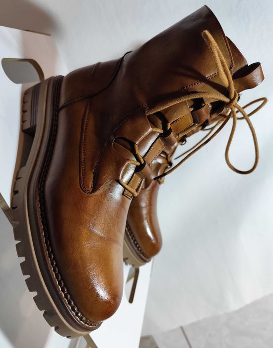 Ghete lace up 40.5 41 plain toe Lav Artigianale piele naturala moale