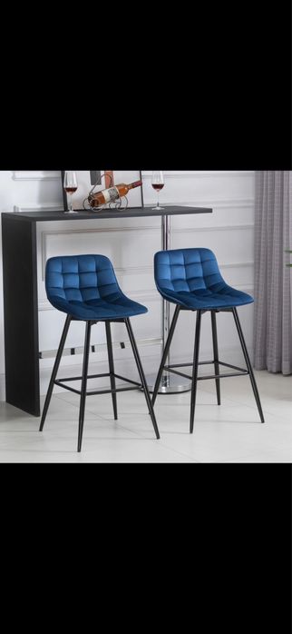 Set 2 scaune de bar moderne, catifea, culoare albastru velvet
