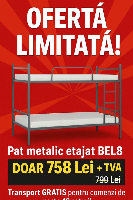Paturi Metalice Etajate in stoc- Preturi incepand de la 768 Lei +Tva!