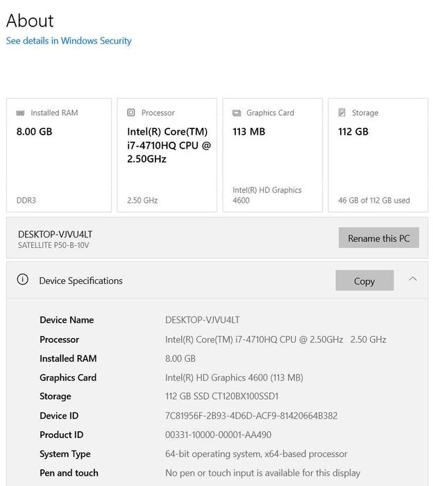 Лаптоп Toshiba P50-B-10V четириядрен 8GB