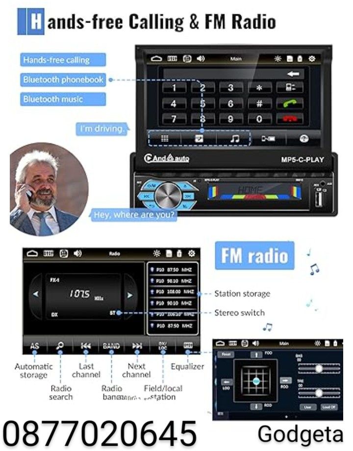 Ново Авто радио 1 DIN с 7” тъчскрийн Bluetooth FM USB Mirror Link каме