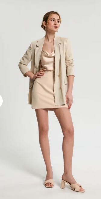 Нов дамски блейзер oversized blazer new XS бял бежов екрю nude