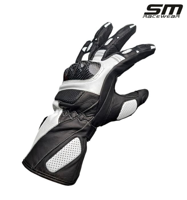 Manusi moto piele naturala SM Striker Black - White Long 
S, M, L, XL