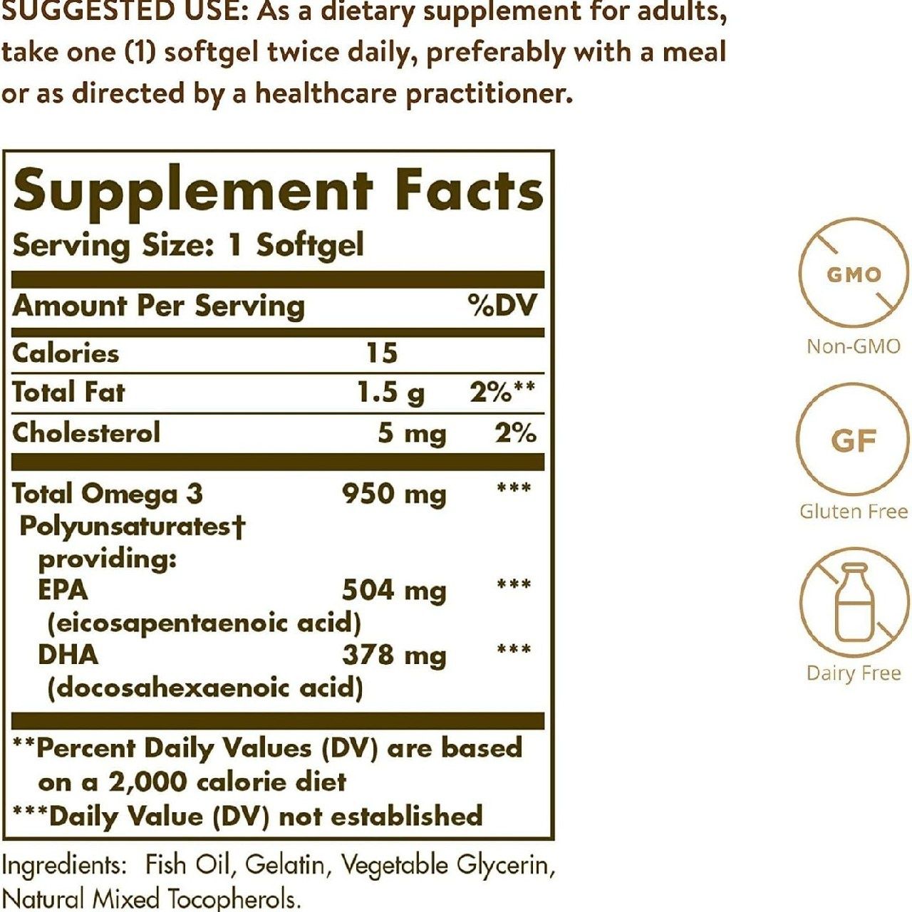 Solgar Triple Strength Omega 3, 950 мг — 100 мягких таблеток, упаковка