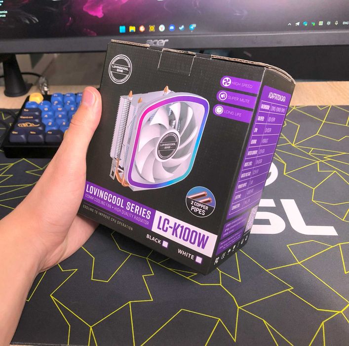 Кулер для процессора НОВЫЙ 2 медные трубки белый RGB 4pin 100W.