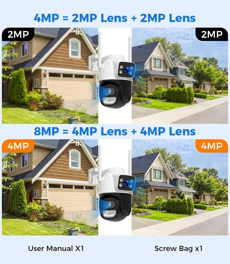 4K 8MP Външна WiFi PTZ Безжична Камера Двоен обектив ,Нощно виждане