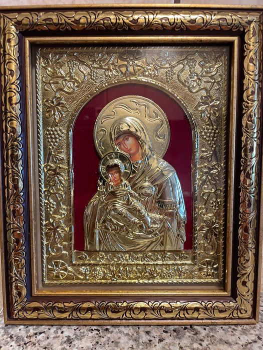 icoana veche argintata icoana maica domnului dim 24x27 icoana veche