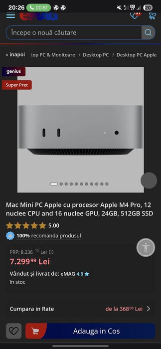 Mac Mini M4 Pro Nou, 512 GB, Nou, Sigilat.