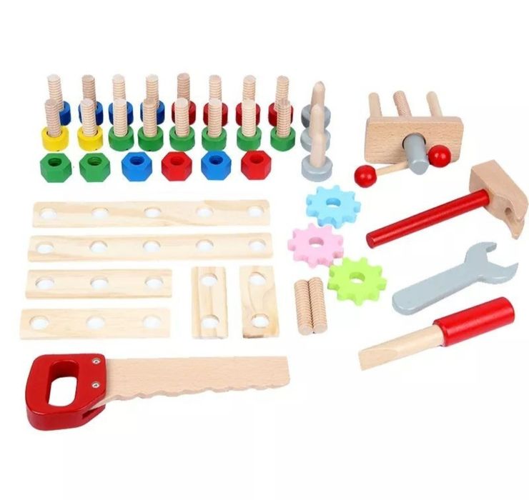 Atelier cu banc de lucru pentru copii, 40 piese din lemn