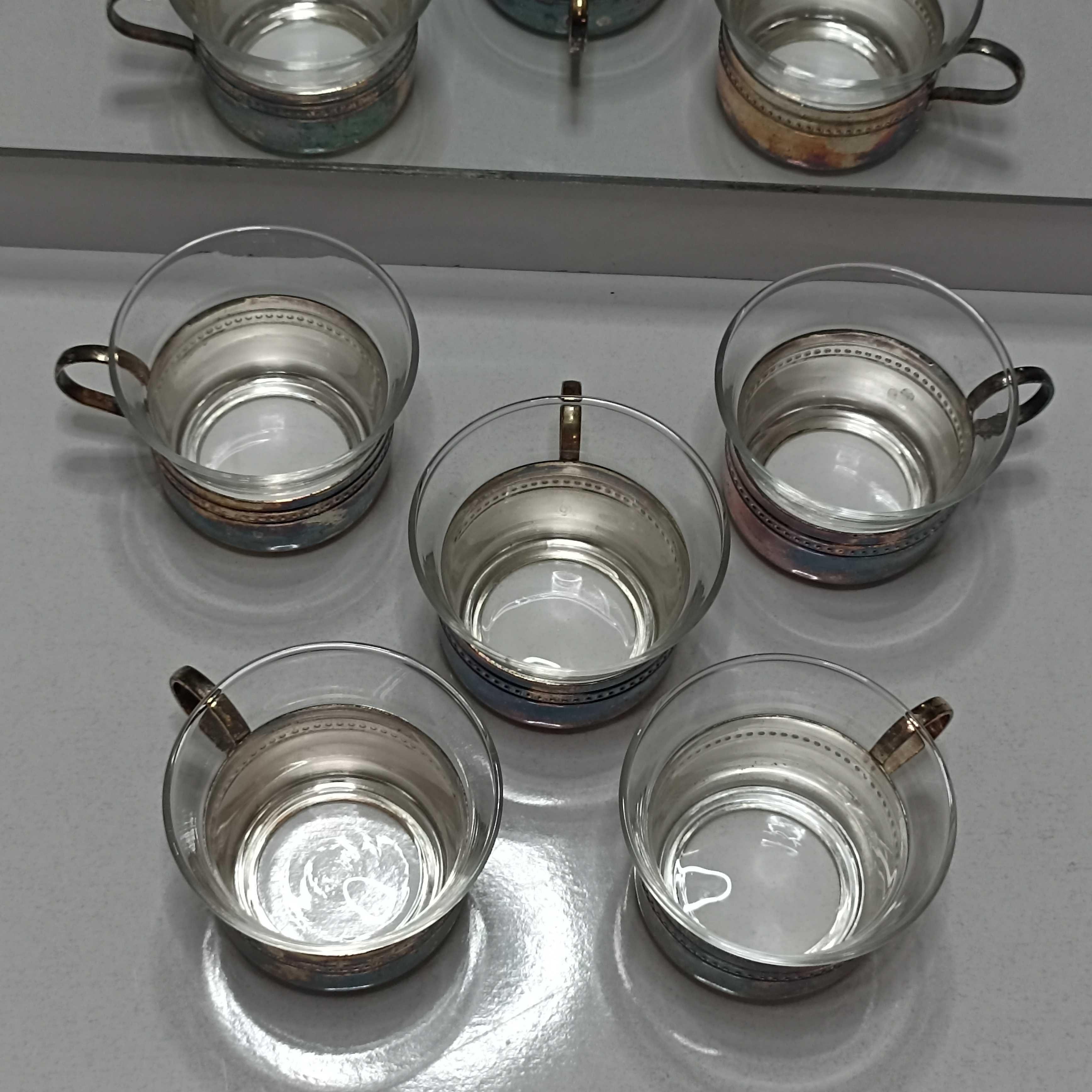 Чайные пары, МНЦ, мельхиор, подстаканник, стекло, 5 пар №р1144