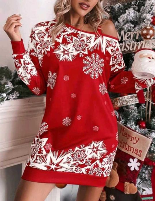 Дамска коледна рокля.Размер м.Нова.