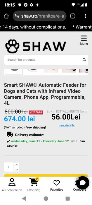 Dispencer hrana pisici 400 lei