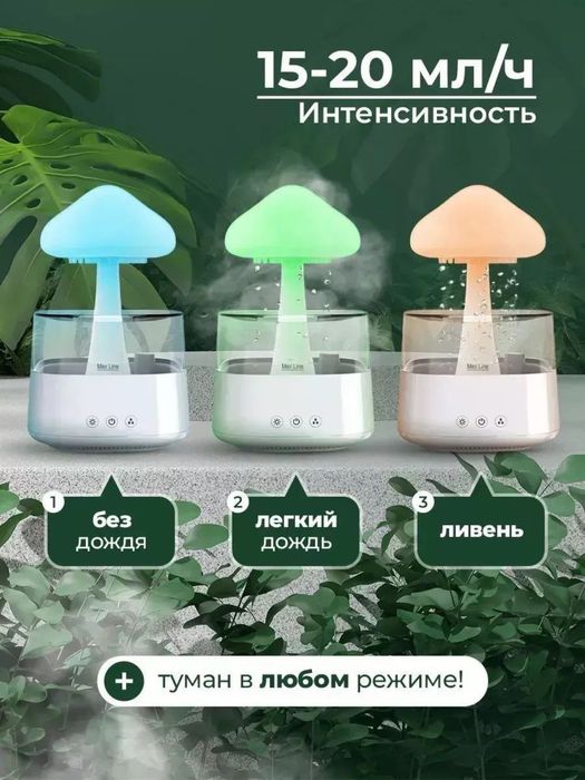 Увлажнитель воздуха гриб с эффектом дождя с пультом
