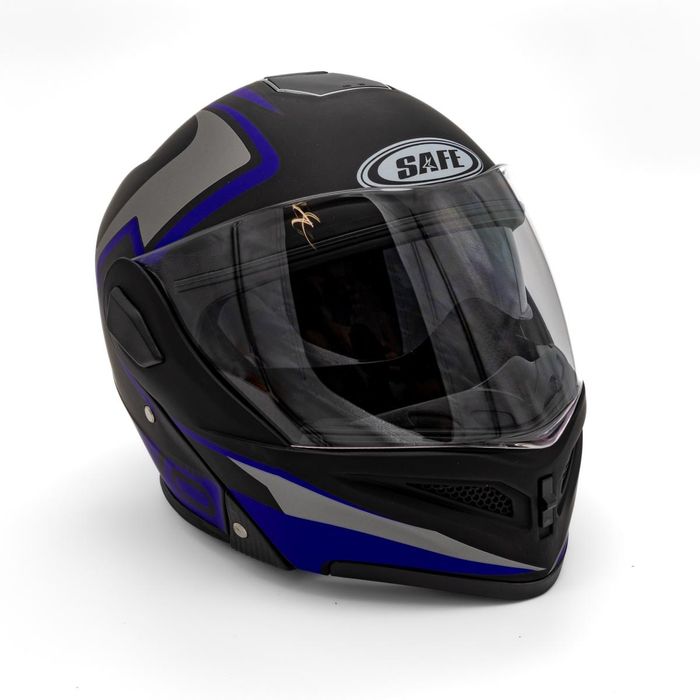 Каска за мотор SAFE модуларна с очила BLUE MAT