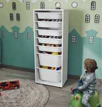 Шкаф за съхранение на играчки с 7 кошници-Бял/Бял "VIP"