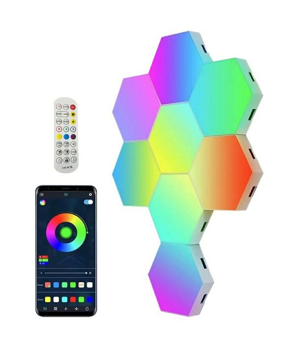 Set 6 lămpi RGB hexagonale modulare de perete