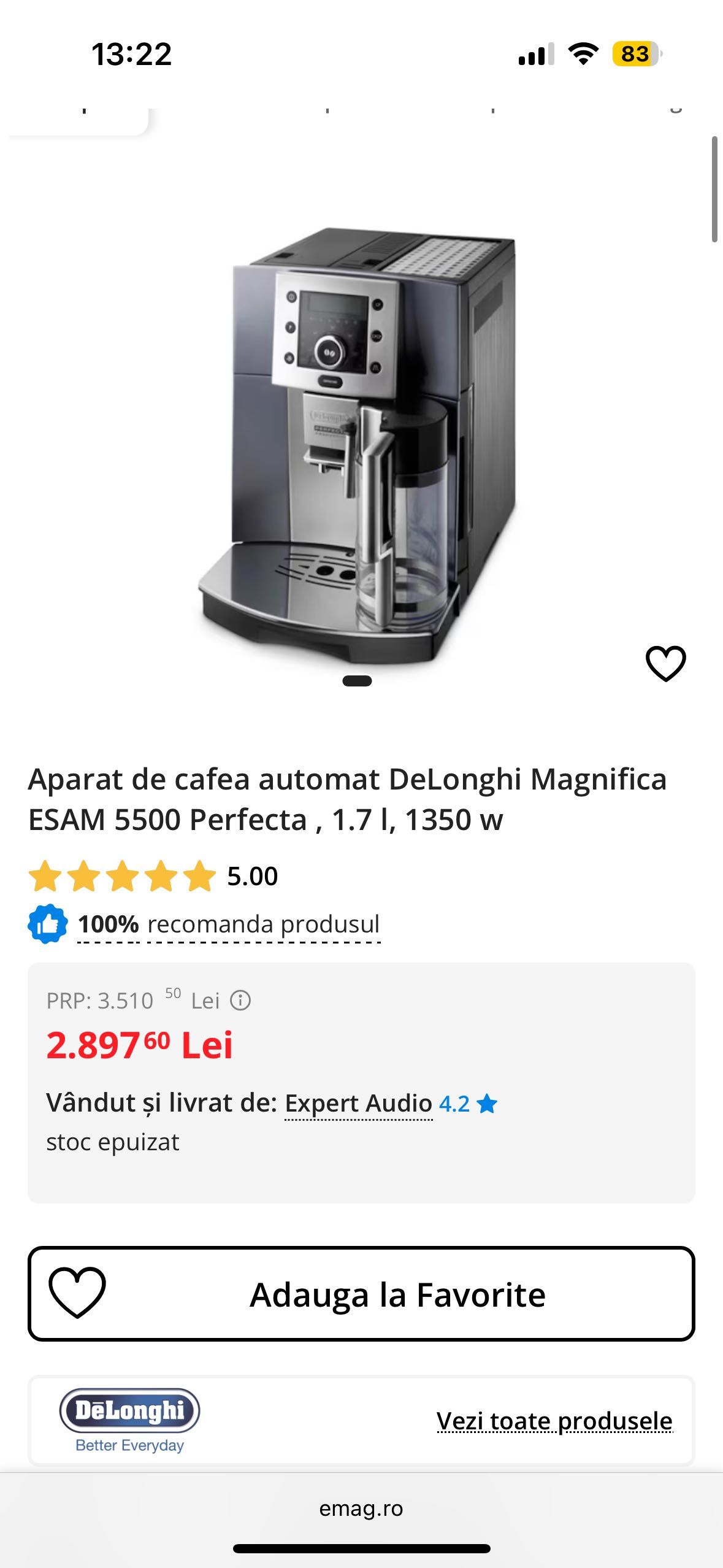 Aparat cafea boabe DELonghi perfecta capuccino