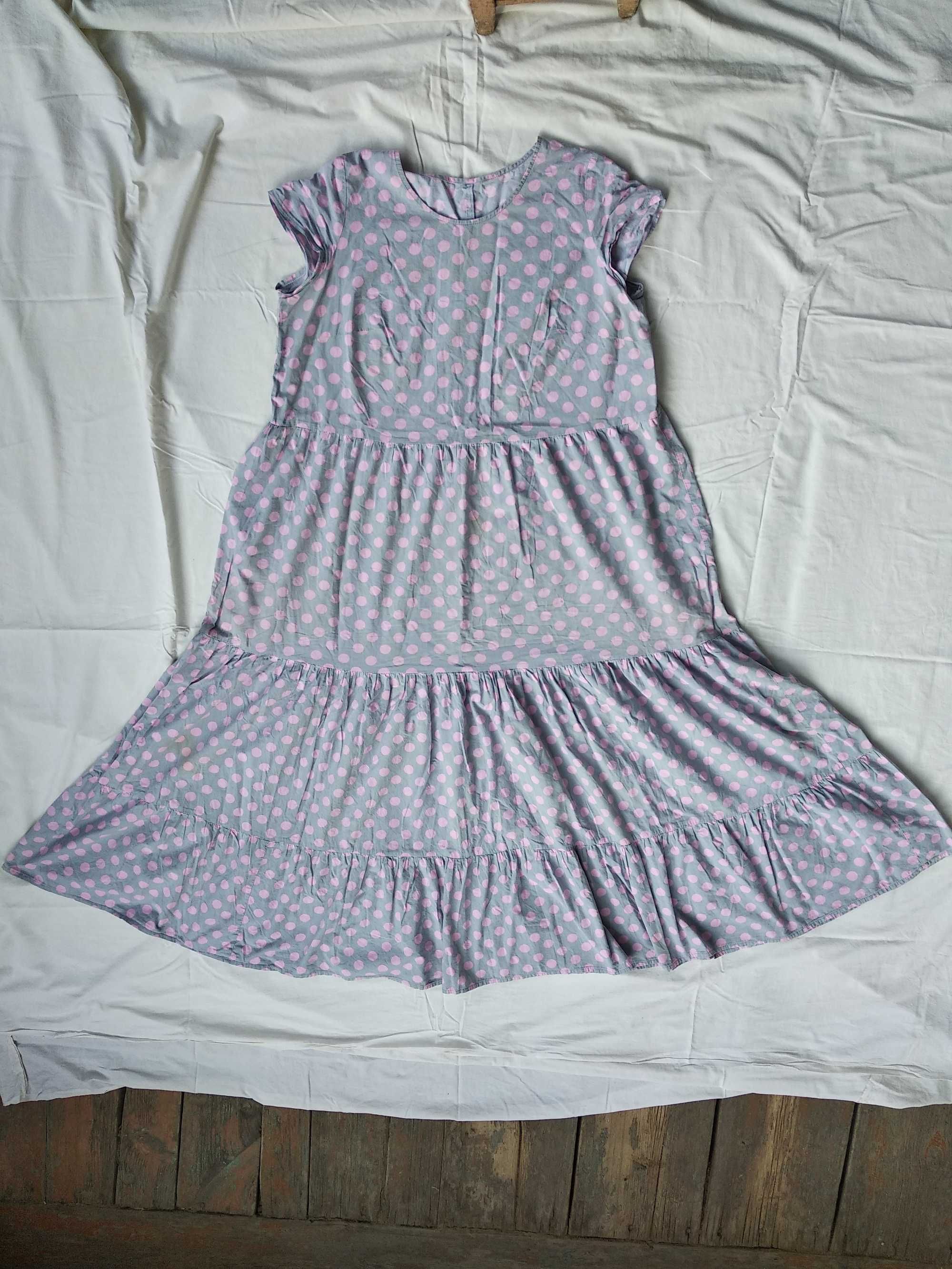 Платье серое с розовым горохом, длина 147 см, р-р 60