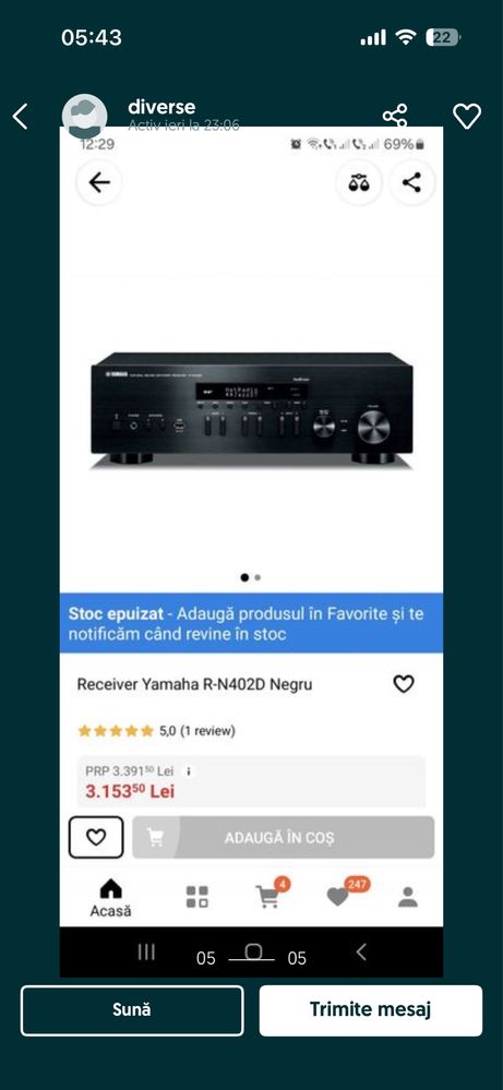 Vând schimb amplificator Yamaha R-N402D. Internet wifi bluethoot DAC.