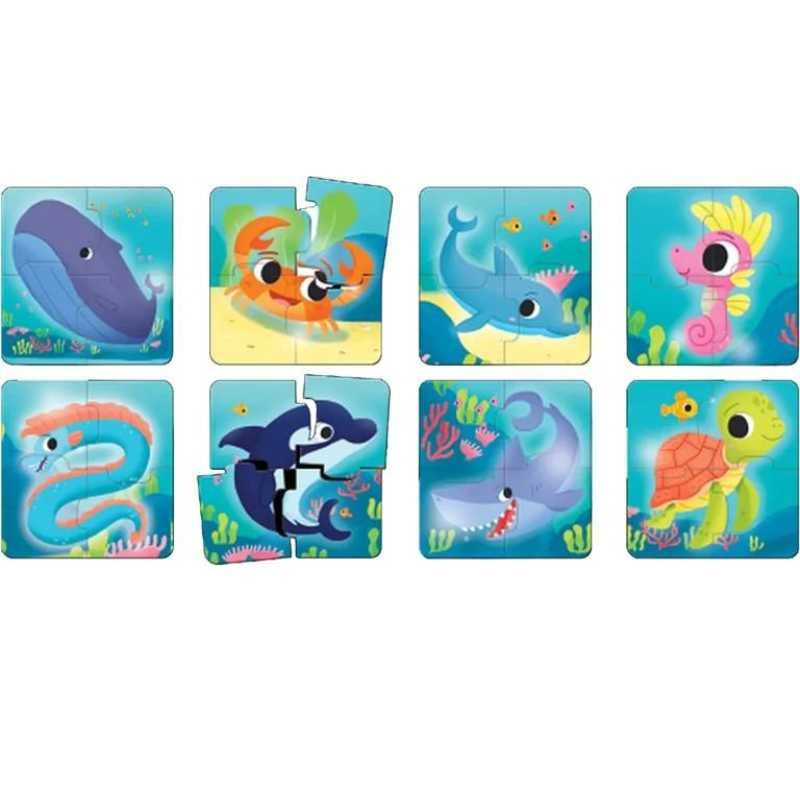 Puzzle educativ din 4 piese cu animale marine, 8 modele