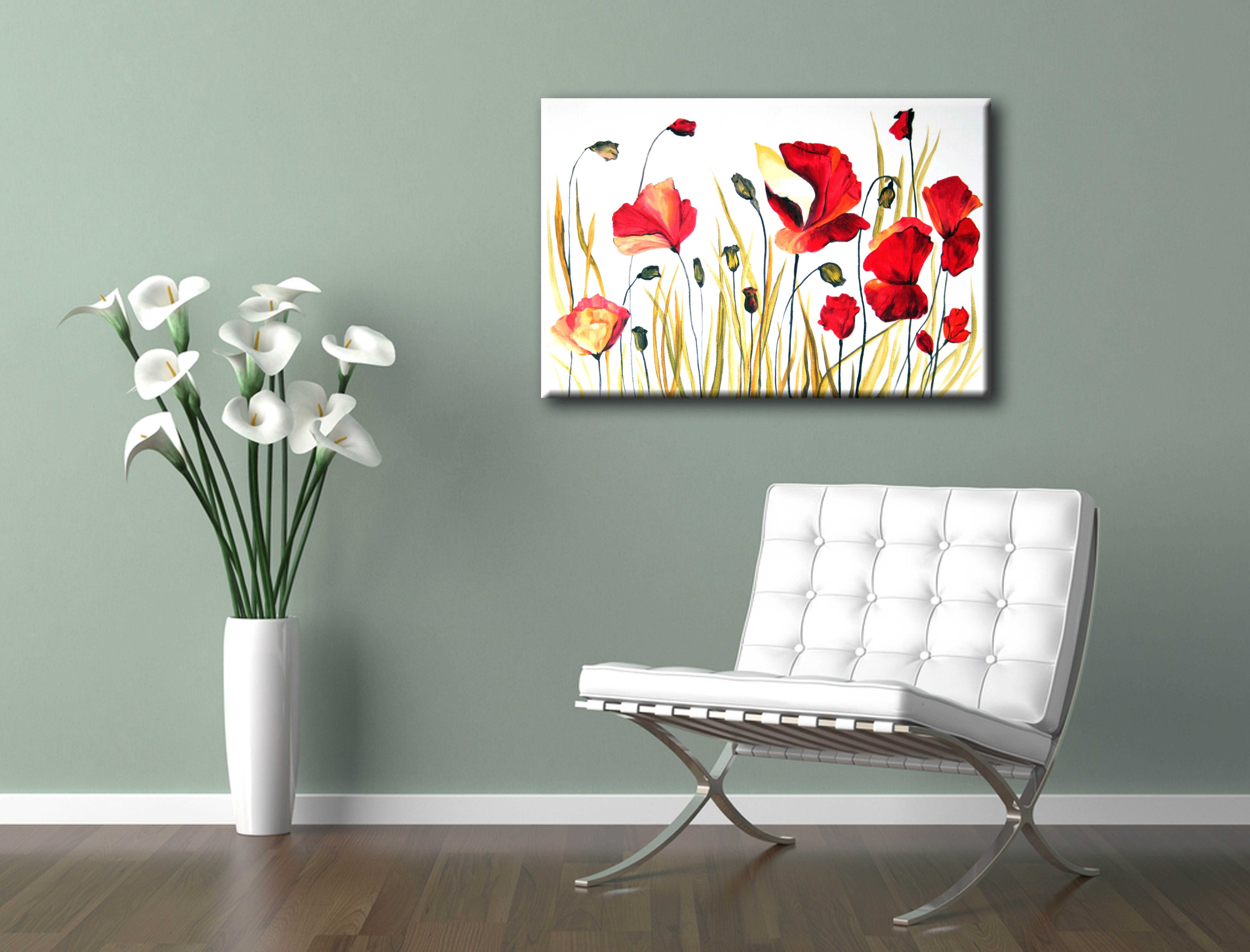 Tablou pictat manual cu maci rosii / Hibiscus/ orhidee