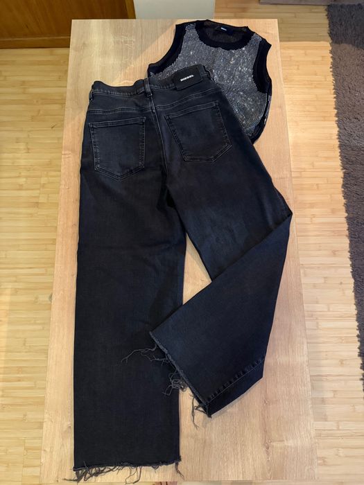 Diesel сет кроп дънки с висока талия и прав крачол кроп топ с камъчета