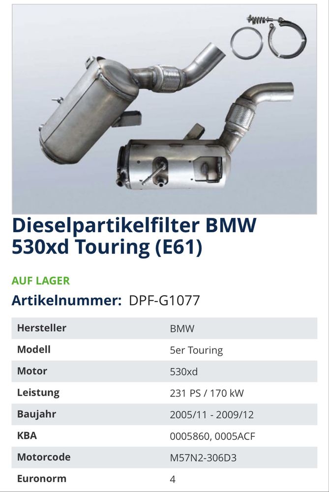 DPF филтър за BMW M57 3.0D e60/e61/e9x