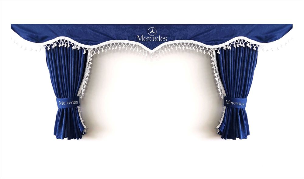 Комплект пердета за камион + кукички сини с бели пискюли