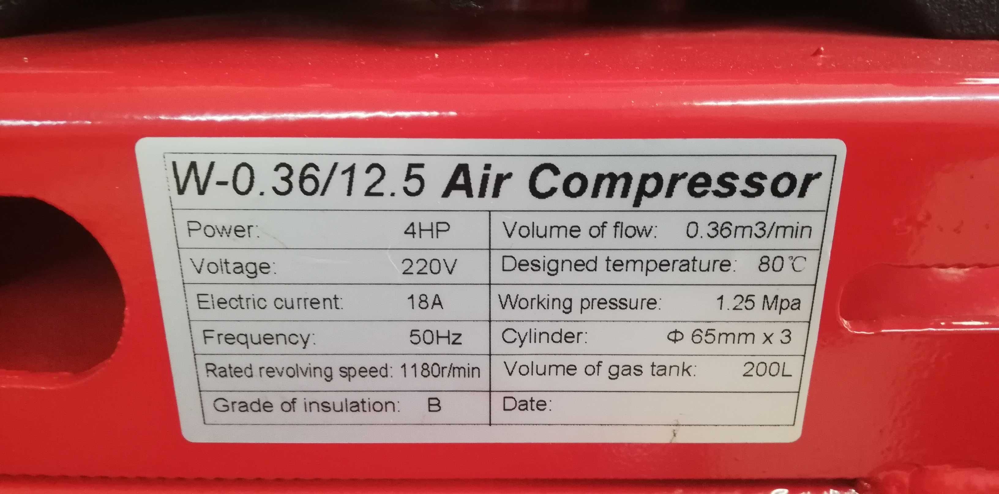 200 литра компресор за въздух с 4 НР Мотор усилен дебит 12.5 бара