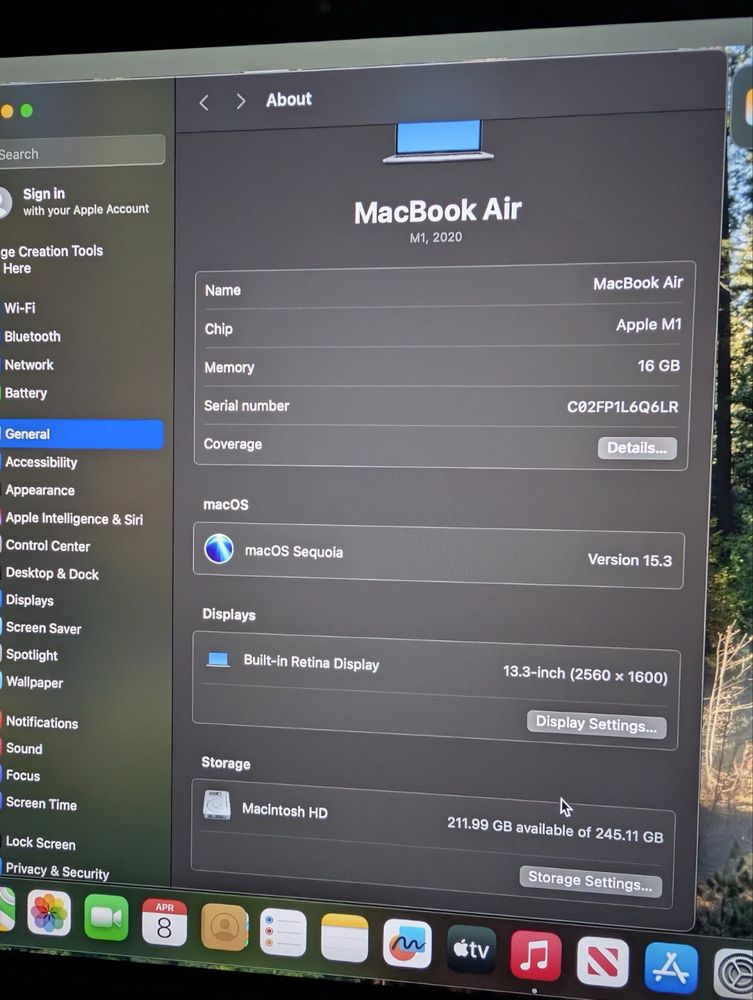 MacBook Air M1,2020,16GB,256SSD A2337