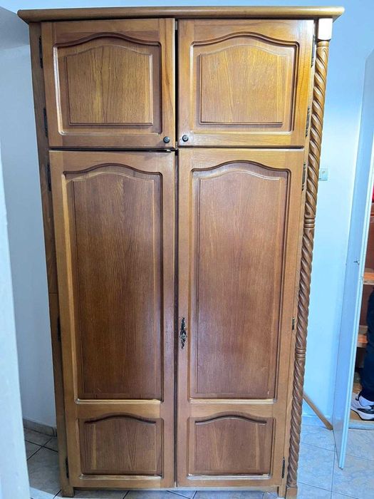 Șifonier 2 Uși Vintage; Dulap de Haine pentru Dormitor cu Bară Umerașe