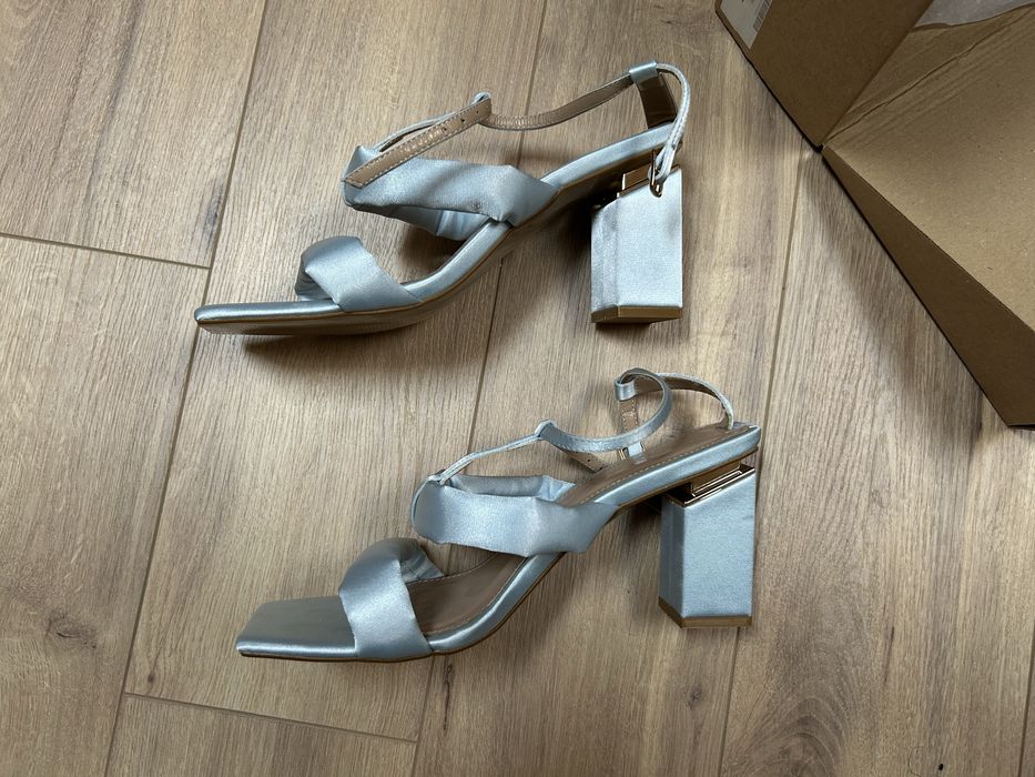 Pantofi cu toc de dama Benaza Premium, albastru metalizat, marimea 40