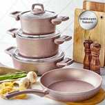 Комплект тенджери и тиган Rosegold, Karaca, 7 части, Гранит, Индуктивн