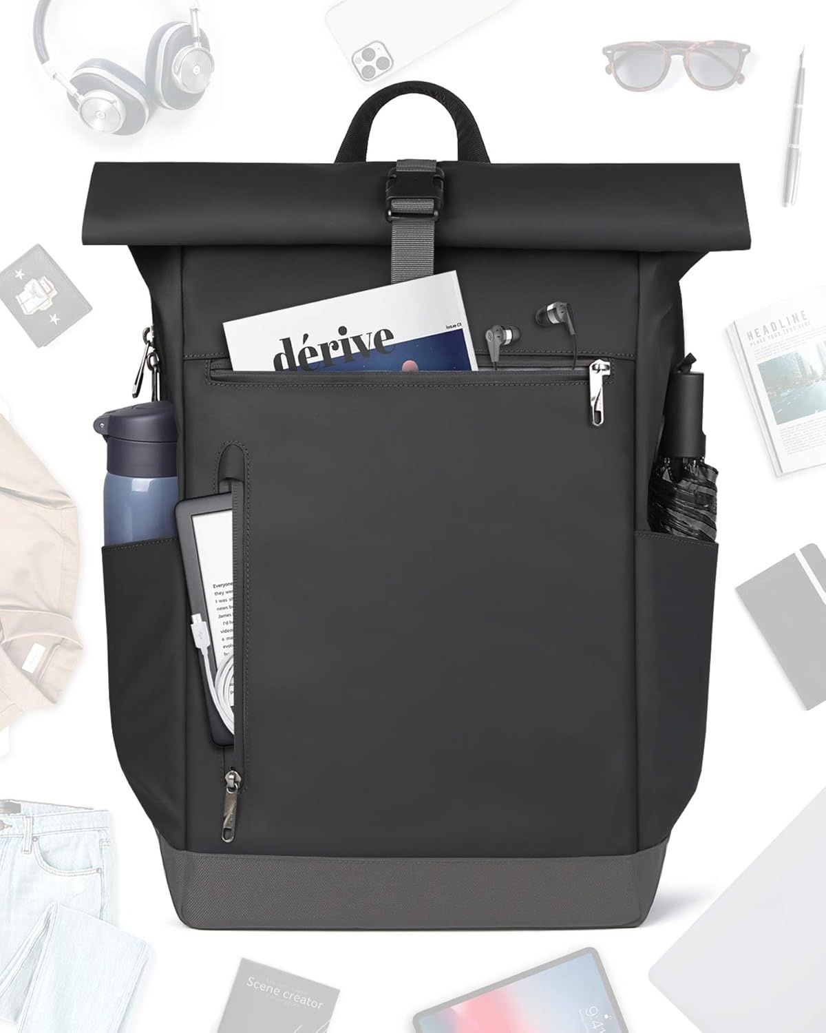Rucsac Inateck RollTop 25–30l cu compartiment pentru laptop de 17 inch