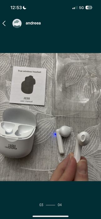 Căști Wireless JBL TUNE 220, albe, noi, in cutie