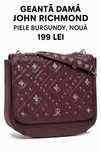 Geantă damă John Richmond, piele burgundy, NOUĂ, preț redus!