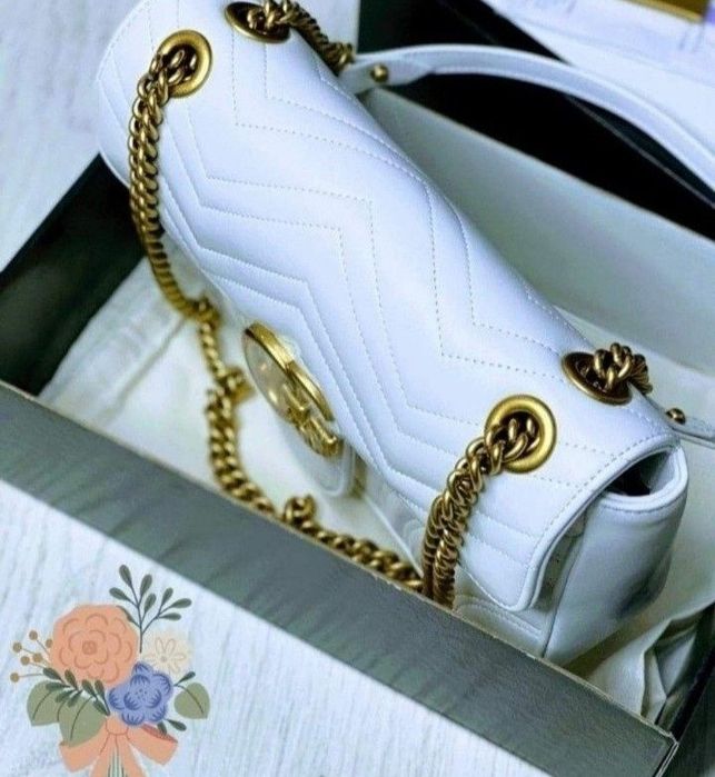 Geanta alba,model Marmont,25cm L,saculet, etichetă