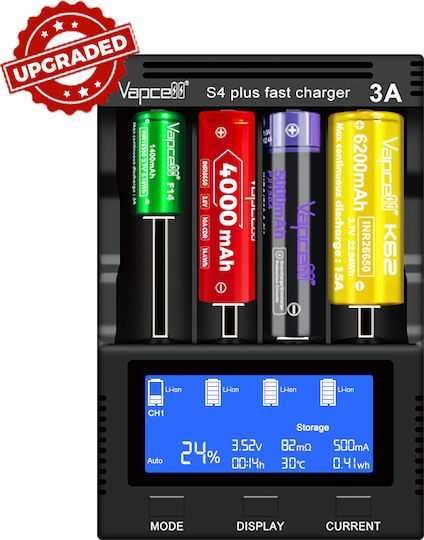 Incarcator universal Vapcell S4 + incarcare rapida pana la 3A pe slot!