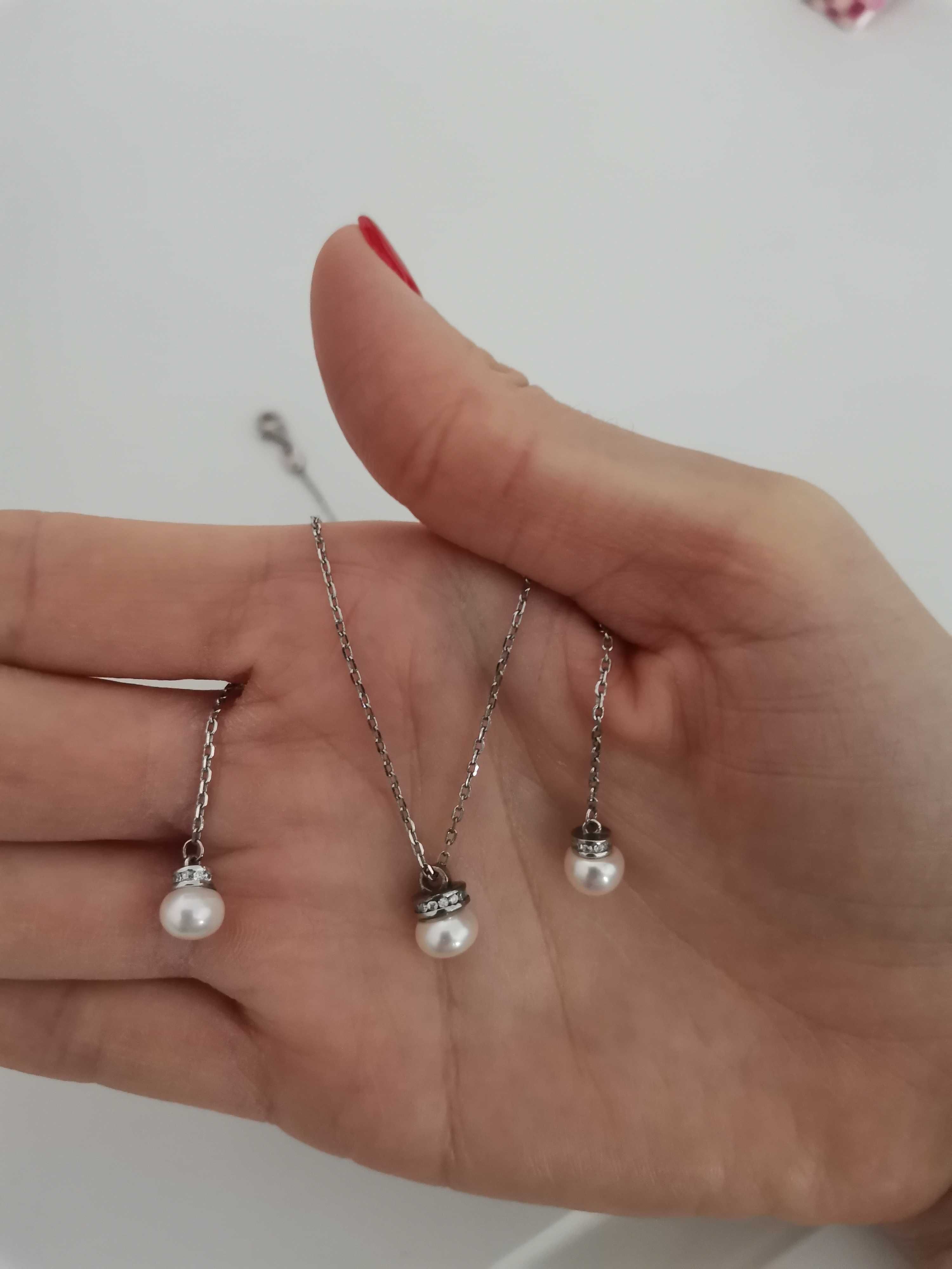 Set argint cercei plus lant