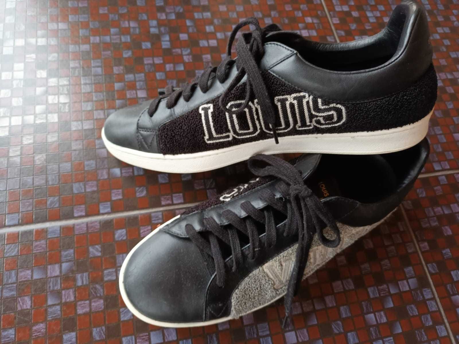 Louis Vuitton Black Leather and Black/Grey Terry Fabric Luxembourg