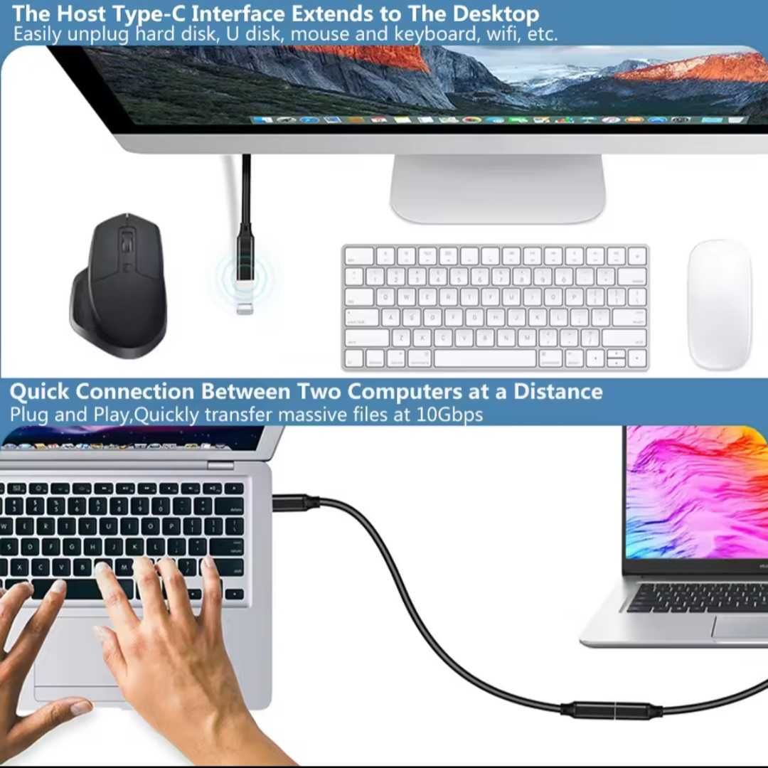 USB C удължителен кабел мъжки към женски тип C USB3.2 Gen2 10Gbps 100W