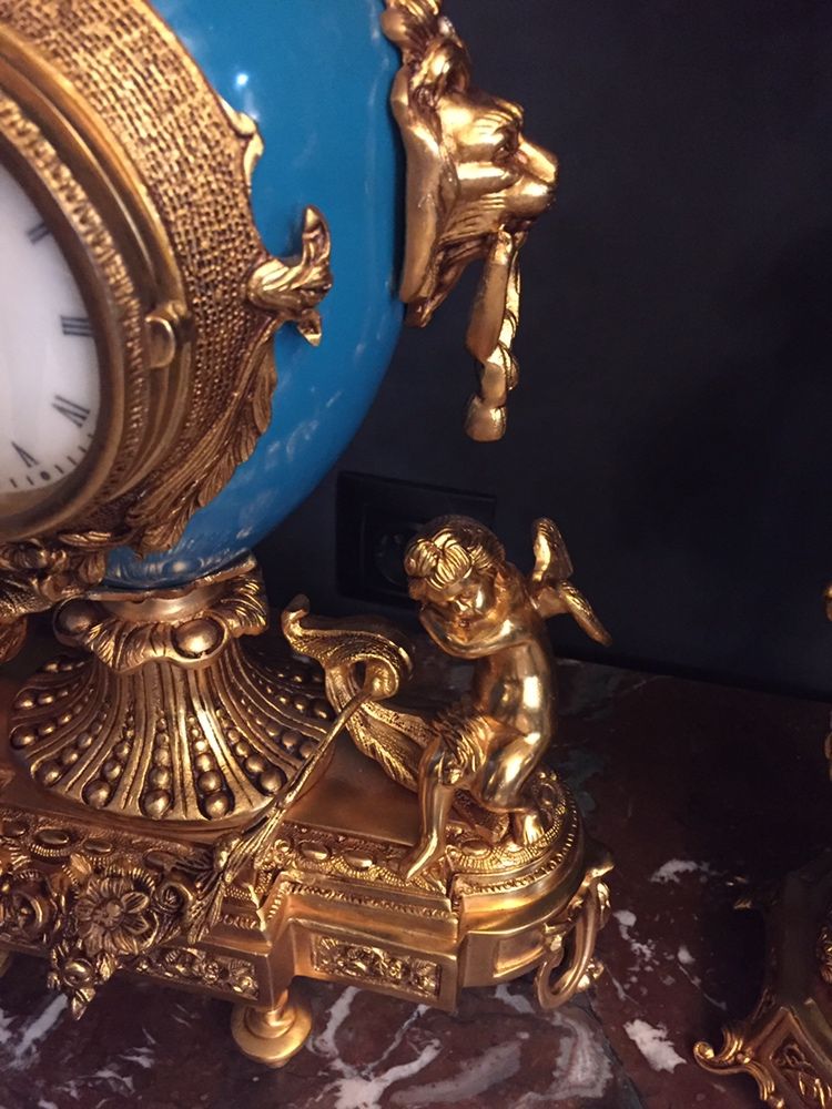 Set ceas cu doua sfesnice bronz masiv