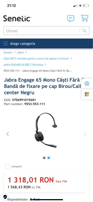 Casti Jabra Engage 65 Mono,Profesionale,Noi.Super oferta