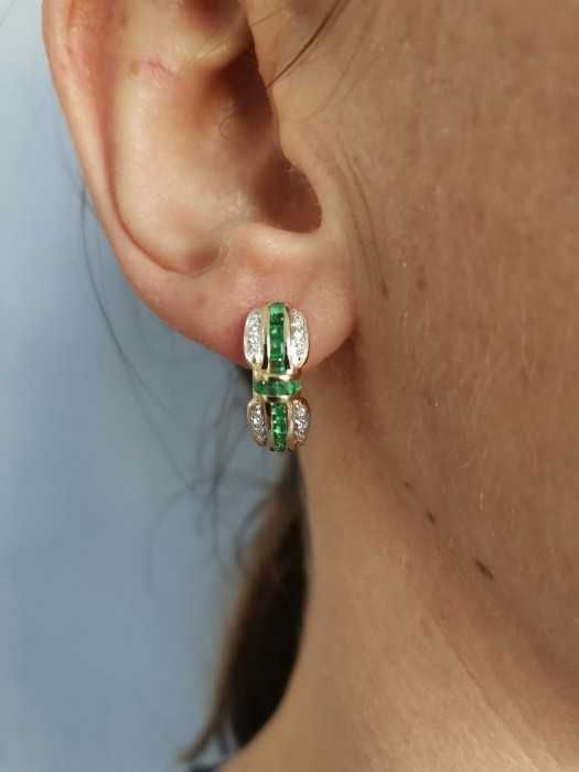 Cercei Aur 14K Smaralde Diamante Sua Design In Stil Faberge