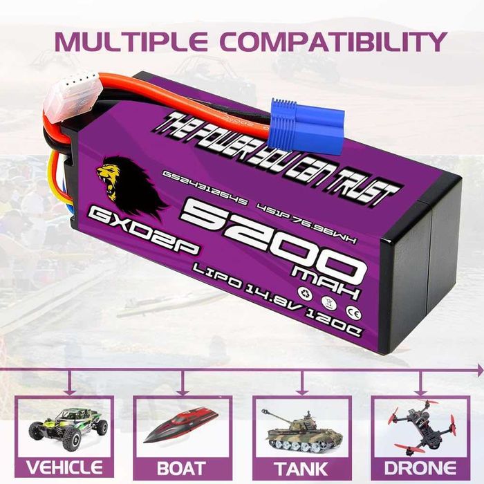 Високопроизводителна 4s литиево-йонна батерия, 2 броя, 14.8v 5200mah