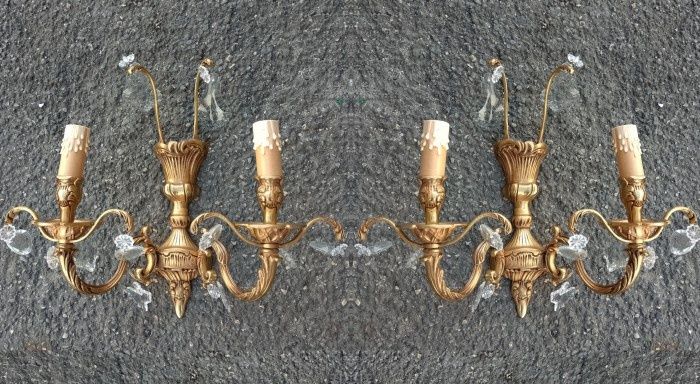 Spectaculoasă pereche de aplice în stil francez din bronz masiv și ele