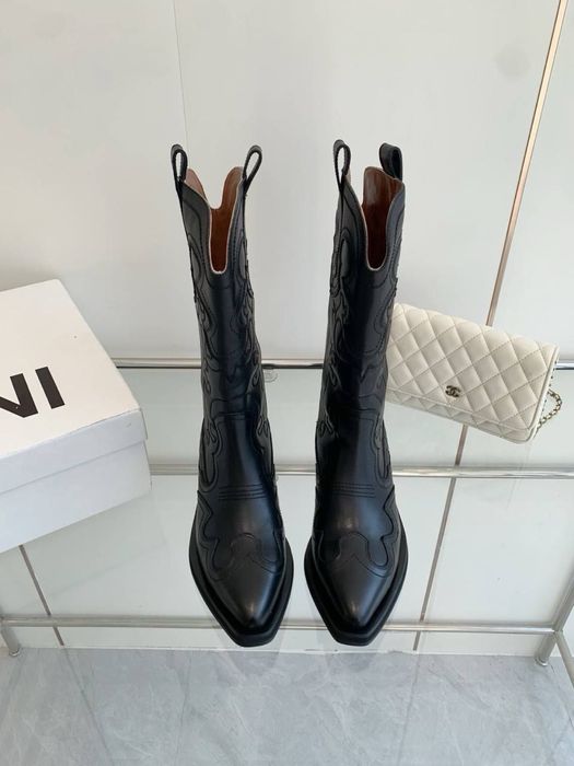 Cizme de damă Ganni, mărimea 39, stil cowboy, negre