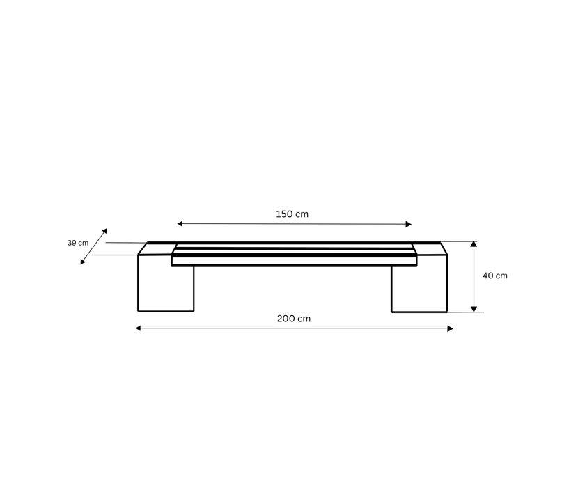 Banca stradală din beton cu  piatră naturală – 200 x 39 x 40 cm