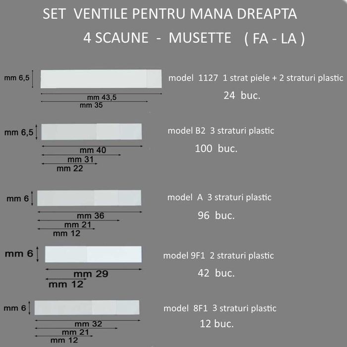 Vand set ventile 41/4 acordeon ( Supita, Cantora etc.)  - Italia